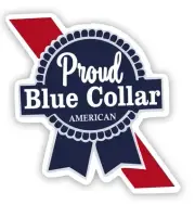 Proud Blue Collar American Pabst Blue Ribbon like Logo 5 Year Warranty