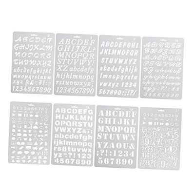 Pack of 8 Plastic Alphabet Letter Number Drawing Painting Stencils Scale