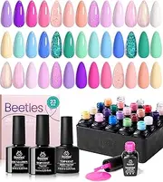 [beetles gel polish] Gel Polish Nail Set 20 Colors Unicorn Collection Pastel Bright Pink Blue Green Soak Off Manicure Kit with Base Matte and Glossy Top Coat Valentine's Day Light Pink Gel Nail Polish for Women Girls