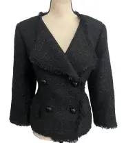 Ann Taylor Black Tweed Blazer Jacket Fringe Trim Faux Pockets NWT $159 Size 14P
