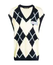 logo-patch argyle knitted vest S,M White
