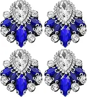 uxcell 4Pcs Handmade Beaded Patches, Glass Crystal Rhinestone Appliques Vintage Sew on Beaded Patch for Clothing DIY Sewing Accessories, Deep Blue