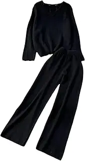 [Generic] Women's Casual Knitted Suits Ladies Basic Loose Tops Wide Leg Pants Spring Winter Wear Two Pieces Sets