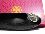 TORY BURCH BLACK/GOLD/SILVER Claire Quilted Ballet Flat Size 8.5***NIB****
