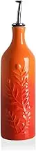 Sweejar Large Olive Oil Dispenser Bottle with Spout, 24 Oz Ceramic Oil Dispenser for Kitchen, Relief Opaque Cruet, Container for Cooking, EVOO, Vinegar, Pack of 1 (GradientOrange)