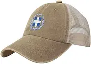 [Generic] National Emblem of Greece Cowboy Mesh Baseball Cap for Greek Man Woman Outdoor Adjustable Denim Hat