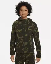 Nike Jacket Green Black Zip Tech Fleece Hoodie Sweatshirt Boy XS Fn9118 010