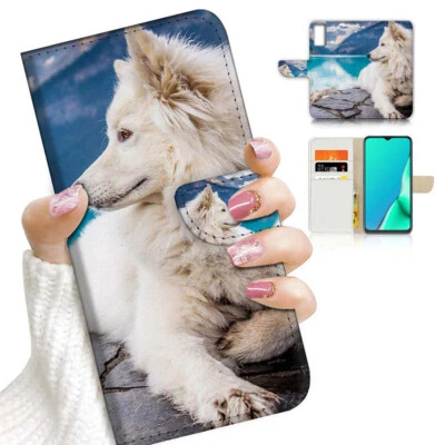 ( For Vivo Y20S ) Wallet Flip Case Cover AJ23102 White Dog Samoyed