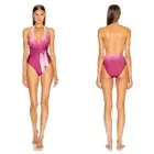 NWT! XS Jonathan Simkhai Ombre Deep V-Neck Front Twist Magenta Ombre One Piece