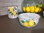 Beautiful Maxcera Watercolor Lemon Tree Sketch Bowl w/ Vented Lid - 6" - NWOT