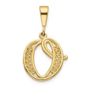 14K Yellow Gold 14Ky Polished Script Filigree Letter O Initial Pendant
