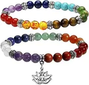 Eigso 7 Chakra Womens Reiki Healing Meditation Crystal Stone Stretch Bracelet with Lotus/Yoga/Tree/OM Symbol Sign
