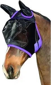 Hy BHB Equestrian Mesh Half Mask with Ears (UK Size: XL) (Black/Grape Royal)