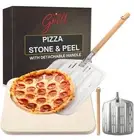 Hans Grill Pizza Stone PRO XL with Long Handled Anodised Aluminium Pizza Peel