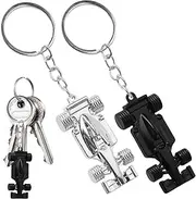 2 Pcs Silver Black Racing Car Keyring Set F1 Key Chains Present for Men Dad Motorsport Fans Fathers Day Birthday Present Durable Metal Key Ring Accessories
