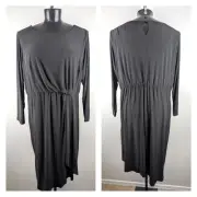NWT Lane Bryant size 26/28 Black Jersey Knit Long Sleeve Dress Asymmetric Hem