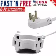 6 Feet 16 Gauge Grounded 3 Outlets Angle Flat Plug ETL Extension Cord White