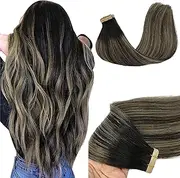 GOO GOO Tape in Hair Extensions Real human hair 20pcs 50g 55cm Balayage Natural Black to Light Blonde Real Remy Hair Extensions Seamless Straight Human Hair Extensions