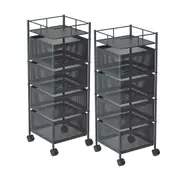 SOGA 2X 4 Tier Steel Square Rotating Kitchen Cart Multi-Functional Shelves Storage Organizer with Wheels