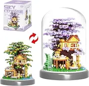 2-in-1 Flowers Tree House Building Sets, Japanese Cherry Blossom with Dust Cover & Wooden Base, Micro-Particle Sakura Tree Toys Gifts for Teens Adult Girls Age 8+(2080 pcs)