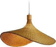 Bamboo Woven Pendant Light, Handwoven Rattan Lampshade, Natural Wicker Hanging Light, Adjustable Chain Chandelier, E27 Ceiling Light for Living Room, Bedroom, Dining Room, Kitchen (Beige,50cm)