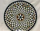 36'' round Black Marble side floor hall center Inlay Table Top antique malachite