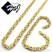 20"Stainless Steel 9mm Gold Plated Byzantine Box Link Necklace Bracelet SET*T
