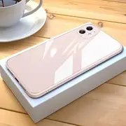 Square Liquid Tempered Glass Case for iPhone 14 13 11 12 Mini Pro Max XS XR X 7 8 Plus Silicone Candy Cover Protection,Light Pink,for iPhone Xs
