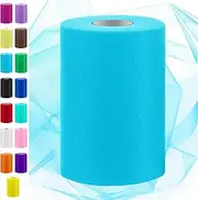 Swpeet 6 Inch by 100 Yards Light Blue Tulle Fabric Roll, Fabric Spool Tulle Ribbon, Netting Polyester Spool for DIY Handmade Birthday Party Wedding Decorations Christmas Craft Supplies