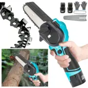 Handheld Mini Electric Chainsaw Cordless Woodworking Tool w Rechargeable Battery