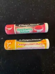 CHAPSTICK RASPBERRY SORBET/ORANGE CREAM BURST Lip Balm Lot of 2