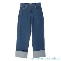 在飛比找Yahoo奇摩購物中心優惠-earth music 褲管反摺設計直筒牛仔寬褲