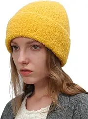 [Senro Vientian] Wool Loop Yarn Beanie, Fleece Beanie Hat for Men & Women in Solid Colors & Texture
