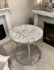 "White Agate Coffee & Sofa Side Table - Luxury Agate Stone Round Countertop