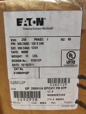 NEW EATON S10N04P26P TRANSFORMER 1 PHASE 60HZ 250KVA