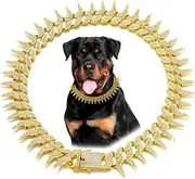 Gold Dog Chain Collar, Cool Spiked Style Necklace Bling Diamond Cuban Link Dog Collars Glitter Rhinestone Puppy Collar for XXS XS Small Medium Large Pet Dogs Cats (Gold, 18 Inches)