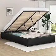 ALFORDSON Bed Frame Base with Gas Lift Storage Double Size Wilbur Series Without Bed Head, Mattress Topper Platform Foundation with PU Leather Upholstery for Bedroom, Black