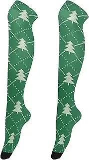 [Caihoyu] Over Knee Socks for Women Elastic Long Stockings for Women Over Knee High Sock for Dates Winter Holidays Knitted Pattern with Christmas Tree, Winter Holidays Knitted Pattern With Christmas
