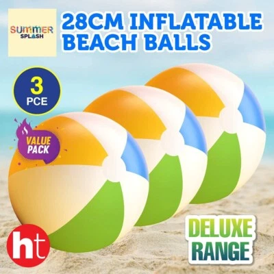 Summer Splash [3PCE] Inflatable Beach Balls Summer Fun Beach Pool 28cm