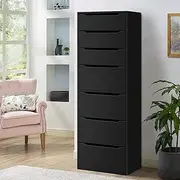 [ALFORDSON] Wardrobe Cabinet with 7 Sliding Drawers Black Color, Compact Wooden Closet 50.5X 40x 160 cm, Dresser Clothing Organizer Clothes Storage Cupboard for Bedroom Living Room
