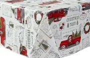 Printed Fabric Tablecloth,60"x84"Oval,POSTCARDS & STAMPS,FARM FRESH CHRISTMAS,NB