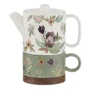 Leura 250ml Porcelain Cup/470ml Teapot w/ Acacia Coaster Set Tea For One