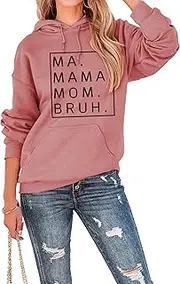 [JIELAFIC] Women Mama Mommy Mom Bruh Pullover Hoodie,MA Mama Mom Bruh Sweatshirt for Women