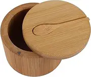 Bamboo Salt Container with Magnetic Rotating Lid,Kitchen Seasoning Bottle for Spice Storage,Includes Small Wooden Spoon, Natural Material, Salt Box for Countertop Organization