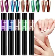 Chrome Powder for Nails - Mirror Effect Gel Nail Powder - Set of 5 Fake Fingernail Glitter Decorations for Home Salon, Manicure Art Supplies