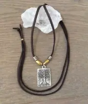 Tree of Life Sundance Charm Necklace leather cord handmade artisan men’s jewelry
