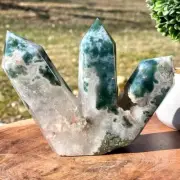 One of a Kind Triple Point Moss Agate Statement Tower