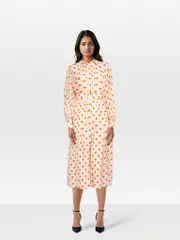 Orange Silk Polkadot Midi Dress