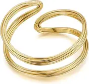 [Generic] Gold Cuff Bracelet for Women Chunky Multi-layer Cross Wire Open Bracelet Hollow Wide Cuff Bracelets Adjustable Gold Open Cuff Bangle Bracelet