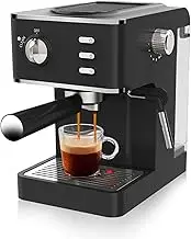 Espresso Coffee Machine with 360° Rotating Froth Wand, 1.2L Water Tank, Single/Double Shot
